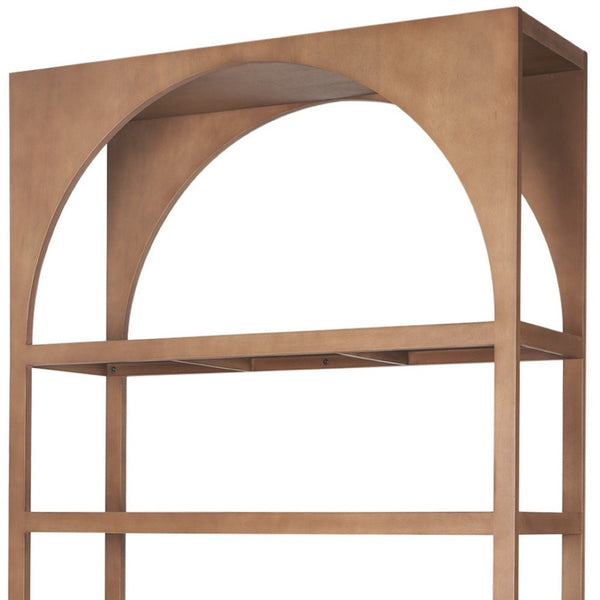 HomeRoots 47" Brown Arched Solid Wood Five-Tier Bookcase – Elegant Storage Solution for Any Room Decor Style 611033
