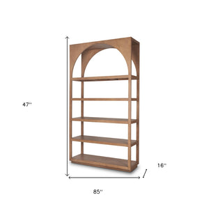 HomeRoots 47" Brown Arched Solid Wood Five-Tier Bookcase – Elegant Storage Solution for Any Room Decor Style 611033
