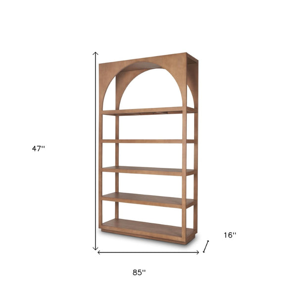 HomeRoots 47" Brown Arched Solid Wood Five-Tier Bookcase – Elegant Storage Solution for Any Room Decor Style 611033