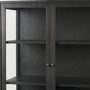 HomeRoots 36" Black Solid Wood & Metal Display Cabinet - Stylish Glass Doors, 3-Tier Storage for Modern Homes 611034
