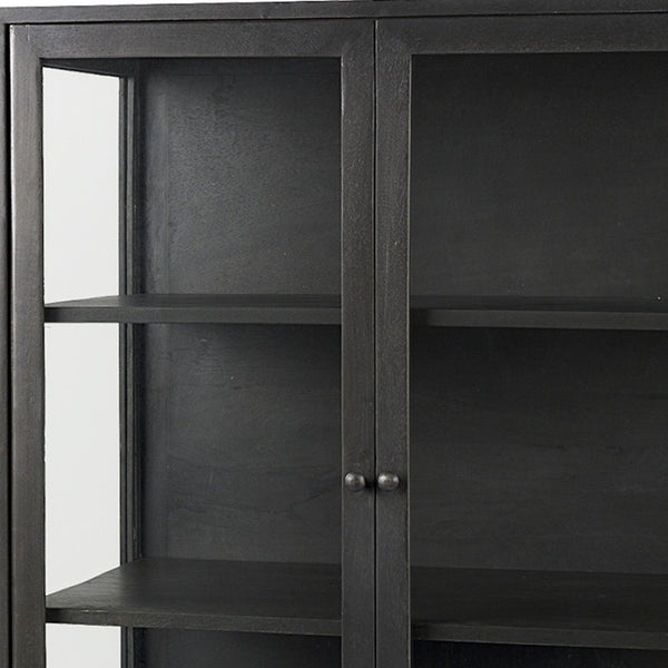 HomeRoots 36" Black Solid Wood & Metal Display Cabinet - Stylish Glass Doors, 3-Tier Storage for Modern Homes 611034