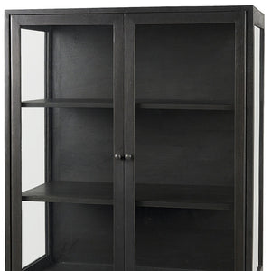 HomeRoots 36" Black Solid Wood & Metal Display Cabinet - Stylish Glass Doors, 3-Tier Storage for Modern Homes 611034