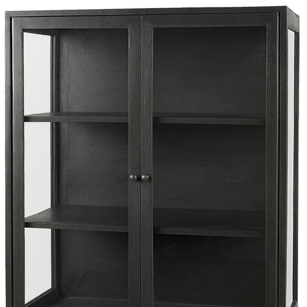 HomeRoots 36" Black Solid Wood & Metal Display Cabinet - Stylish Glass Doors, 3-Tier Storage for Modern Homes 611034