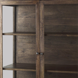 HomeRoots 36" Stylish Brown & Black Solid Wood & Metal Display Cabinet - Elegant Storage with Glass Doors 611035