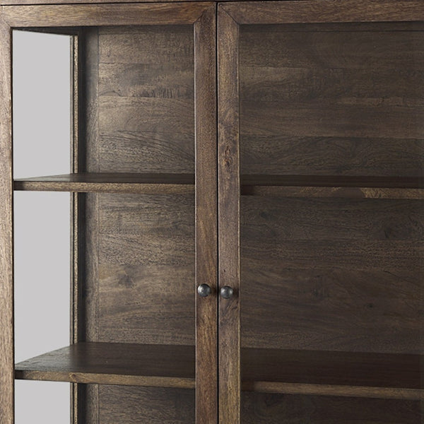 HomeRoots 36" Stylish Brown & Black Solid Wood & Metal Display Cabinet - Elegant Storage with Glass Doors 611035