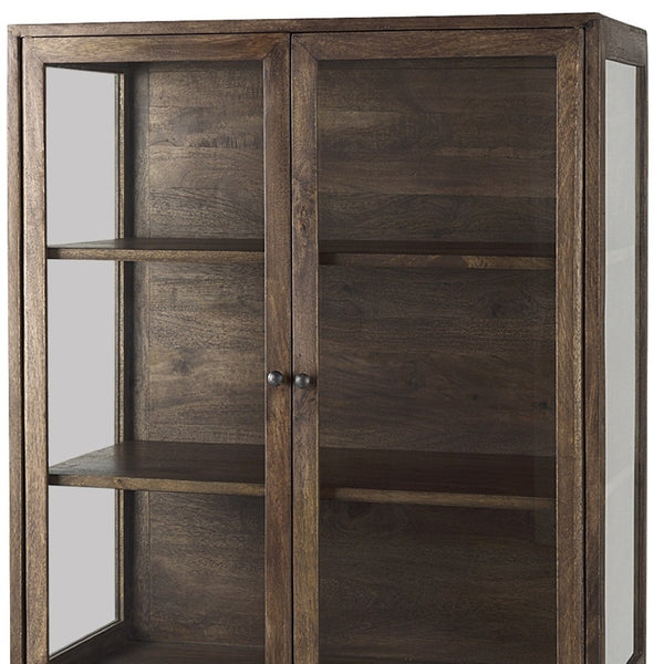 HomeRoots 36" Stylish Brown & Black Solid Wood & Metal Display Cabinet - Elegant Storage with Glass Doors 611035