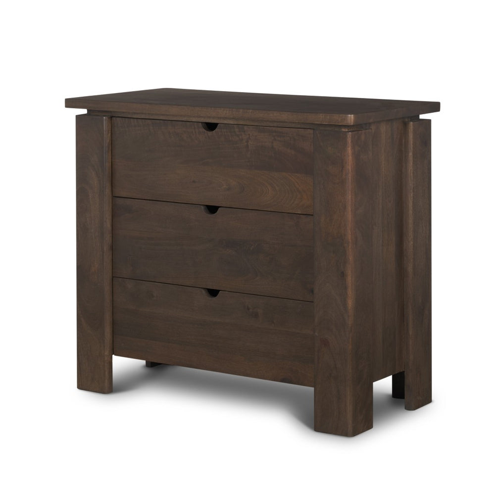 HomeRoots 36" Dark Brown Solid Mango Wood Accent Cabinet with 3 Drawers for Stylish Storage & Easy Use 611037