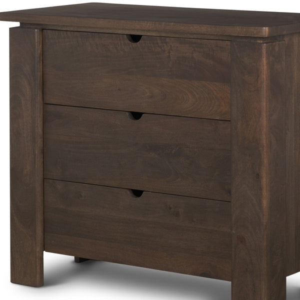 HomeRoots 36" Dark Brown Solid Mango Wood Accent Cabinet with 3 Drawers for Stylish Storage & Easy Use 611037