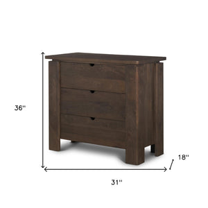HomeRoots 36" Dark Brown Solid Mango Wood Accent Cabinet with 3 Drawers for Stylish Storage & Easy Use 611037
