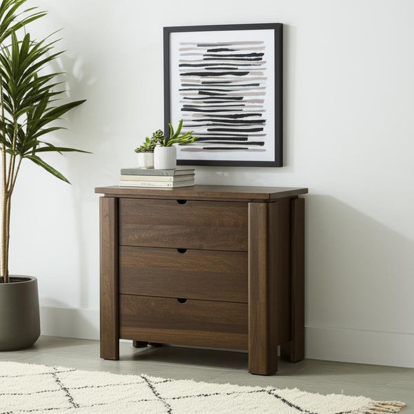HomeRoots 36" Dark Brown Solid Mango Wood Accent Cabinet with 3 Drawers for Stylish Storage & Easy Use 611037