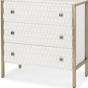HomeRoots 32" Elegant White and Gold Geometric Accent Cabinet with Three Drawers for Stylish Storage Solutions 611039