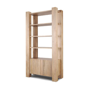 HomeRoots 42" Natural Solid Wood Four Tier Bookcase - Rustic Charm with Hidden Storage & Open Display Shelves 611041