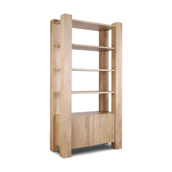 HomeRoots 42" Natural Solid Wood Four Tier Bookcase - Rustic Charm with Hidden Storage & Open Display Shelves 611041