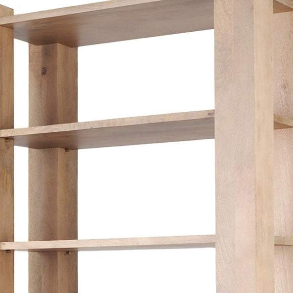 HomeRoots 42" Natural Solid Wood Four Tier Bookcase - Rustic Charm with Hidden Storage & Open Display Shelves 611041