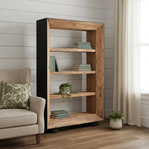 HomeRoots 72" Vintage Distressed Solid Wood Three-Tier Bookcase for Rustic Storage and Display in Any Room 611042