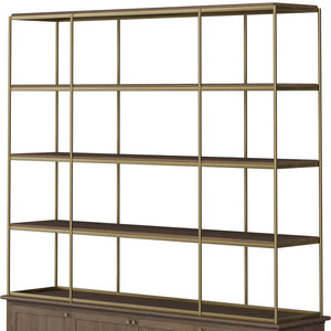 Homeroots 82" Antiqued Brass Four-tier Bookcase - Distressed Metal & Solid Wood, Stylish Storage Solution!   611044
