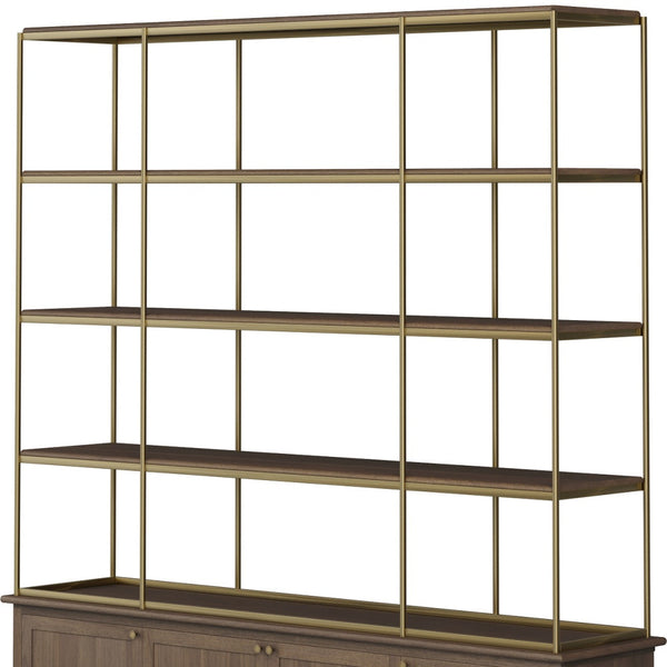 Homeroots 82" Antiqued Brass Four-tier Bookcase - Distressed Metal & Solid Wood, Stylish Storage Solution!   611044