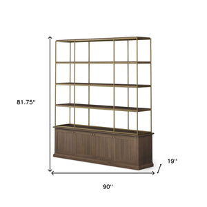 Homeroots 82" Antiqued Brass Four-tier Bookcase - Distressed Metal & Solid Wood, Stylish Storage Solution!   611044