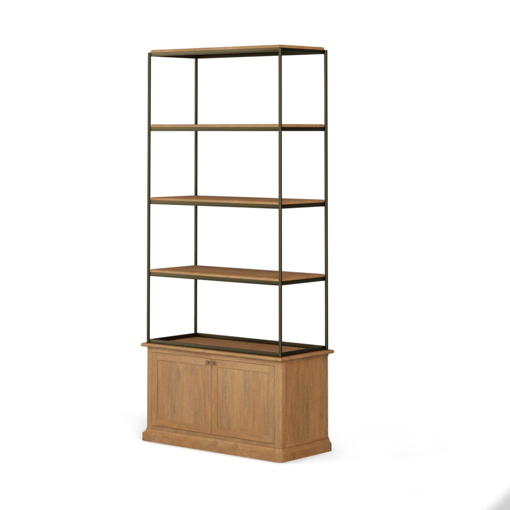 HomeRoots 42" Vintage Rustic Four-Tier Bookcase with Antiqued Brass Accents & Concealed Storage for Any Space 611045