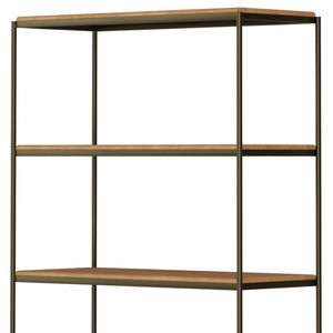 HomeRoots 42" Vintage Rustic Four-Tier Bookcase with Antiqued Brass Accents & Concealed Storage for Any Space 611045