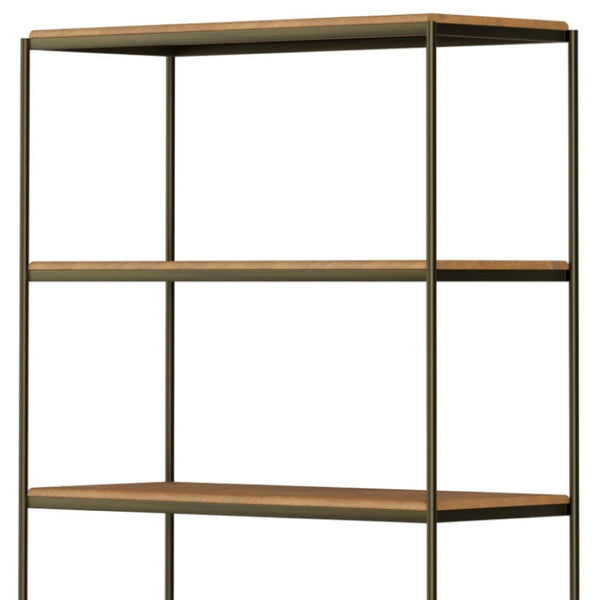HomeRoots 42" Vintage Rustic Four-Tier Bookcase with Antiqued Brass Accents & Concealed Storage for Any Space 611045