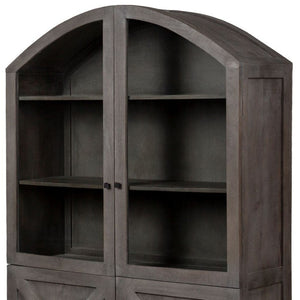 HomeRoots 73" Gray Solid Wood China Cabinet - Elegant Farmhouse Design with Display & Hidden Storage Solutions 611049