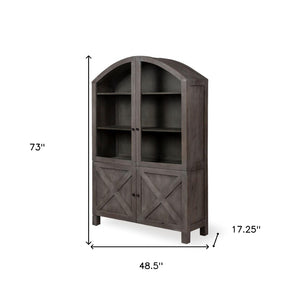 HomeRoots 73" Gray Solid Wood China Cabinet - Elegant Farmhouse Design with Display & Hidden Storage Solutions 611049