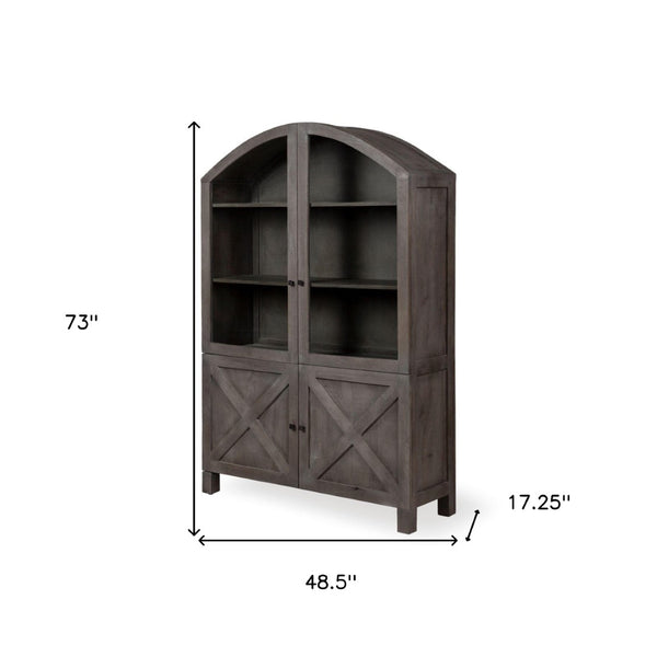 HomeRoots 73" Gray Solid Wood China Cabinet - Elegant Farmhouse Design with Display & Hidden Storage Solutions 611049