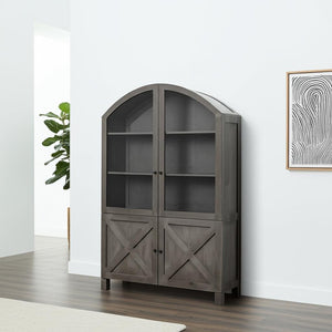 HomeRoots 73" Gray Solid Wood China Cabinet - Elegant Farmhouse Design with Display & Hidden Storage Solutions 611049