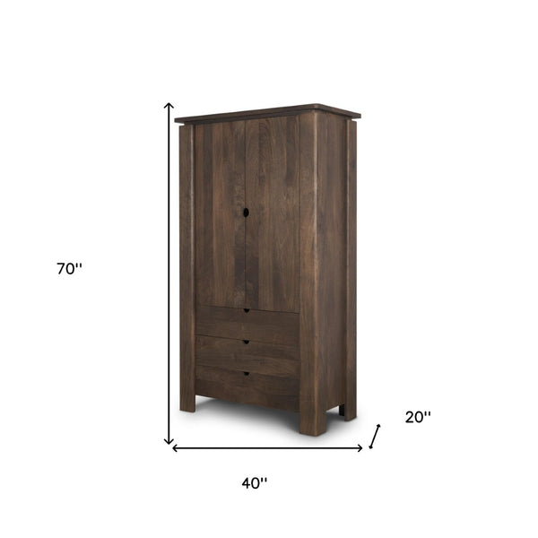 HomeRoots 40" Dark Brown Solid Wood Curio Cabinet - Elegant Storage with Two Doors & Three Drawers for Any Room 611050