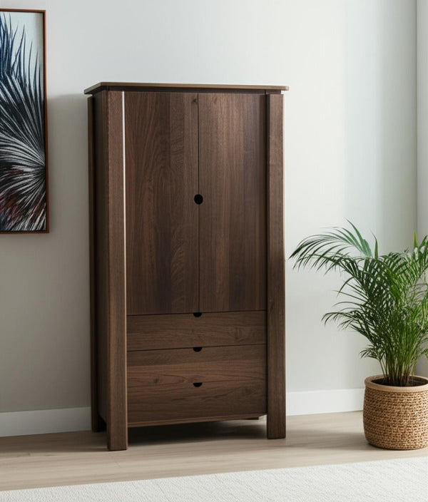 HomeRoots 40" Dark Brown Solid Wood Curio Cabinet - Elegant Storage with Two Doors & Three Drawers for Any Room 611050