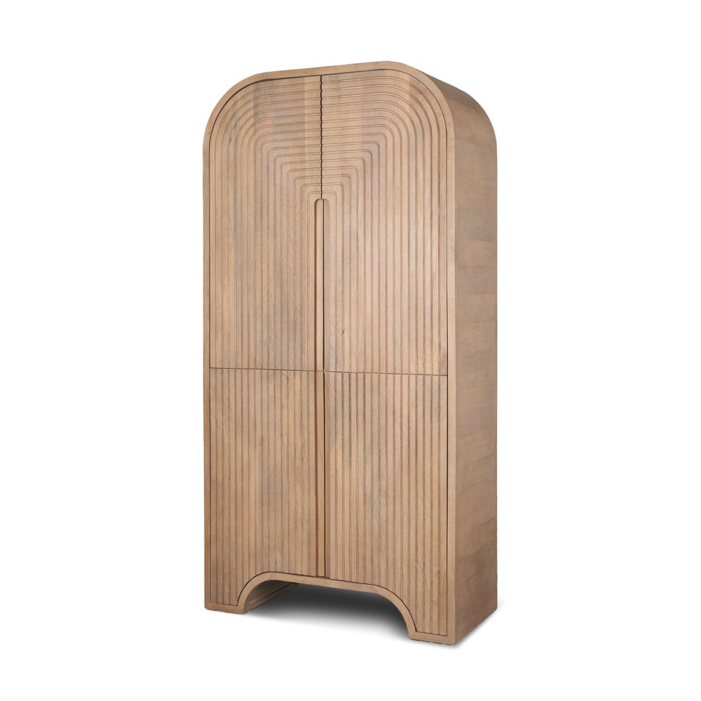 HomeRoots 72" Arched Solid Mango Wood Cabinet with Textured Doors - Stylish Storage for Any Room 611051