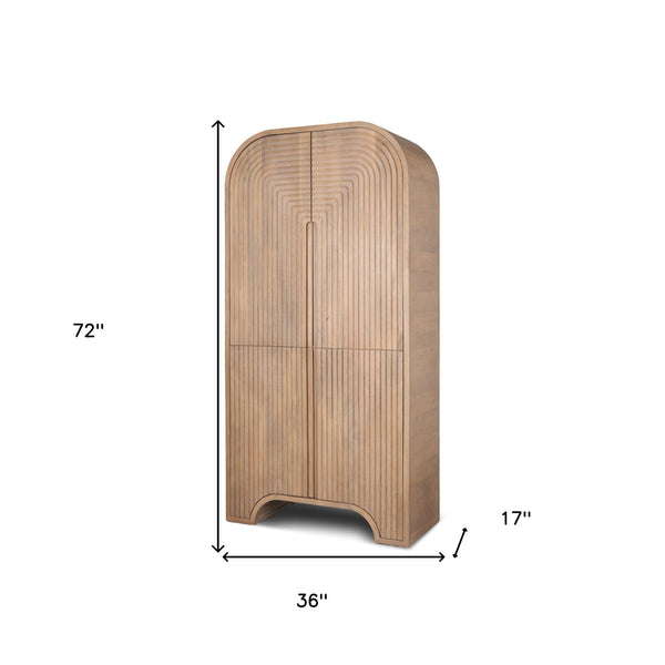 Homeroots 72" Natural Solid Wood Arched Cabinet With Four Stylish Doors - Perfect For Storage & Home Décor!  Solid Wood 611051