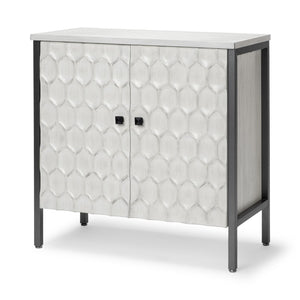 HomeRoots 32" Stylish White and Gray Wood and Metal Geometric Accent Cabinet for Modern Rustic Spaces 611056
