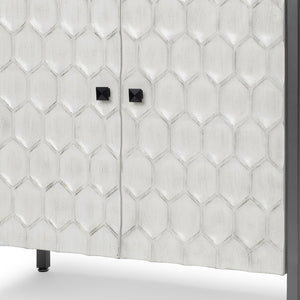 HomeRoots 32" Stylish White and Gray Wood and Metal Geometric Accent Cabinet for Modern Rustic Spaces 611056