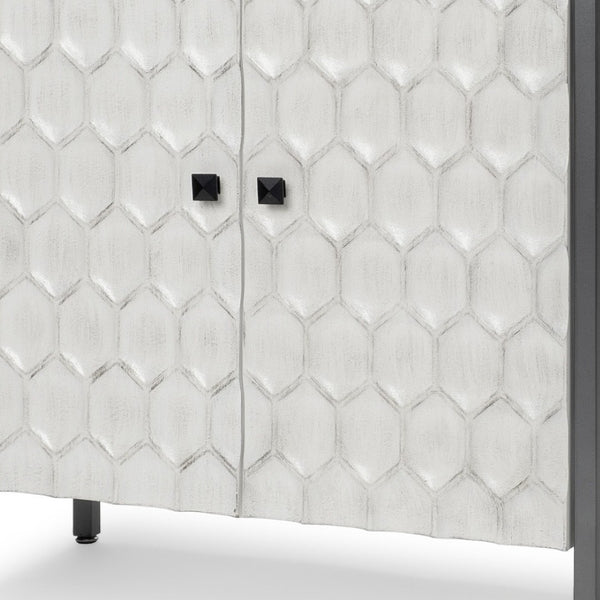 HomeRoots 32" Stylish White and Gray Wood and Metal Geometric Accent Cabinet for Modern Rustic Spaces 611056