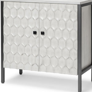HomeRoots 32" Stylish White and Gray Wood and Metal Geometric Accent Cabinet for Modern Rustic Spaces 611056