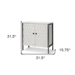 HomeRoots 32" Stylish White and Gray Wood and Metal Geometric Accent Cabinet for Modern Rustic Spaces 611056
