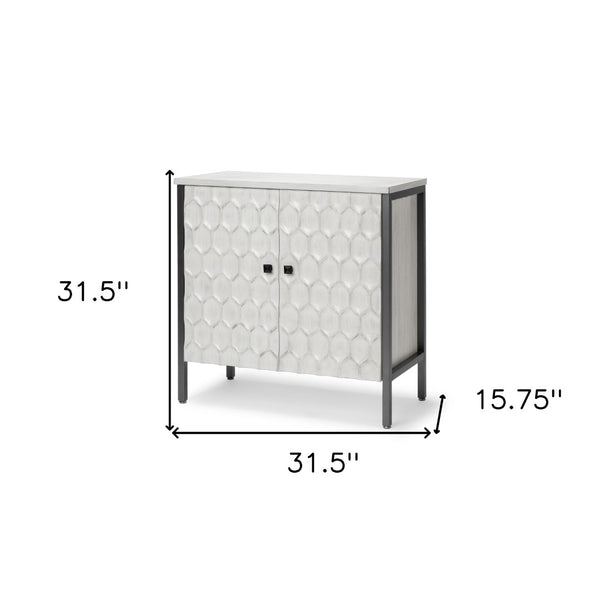 HomeRoots 32" Stylish White and Gray Wood and Metal Geometric Accent Cabinet for Modern Rustic Spaces 611056