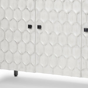 HomeRoots 47" White and Gray Geometric Accent Cabinet - Three Doors, Rustic-Modern Style, Ready to Use! 611057