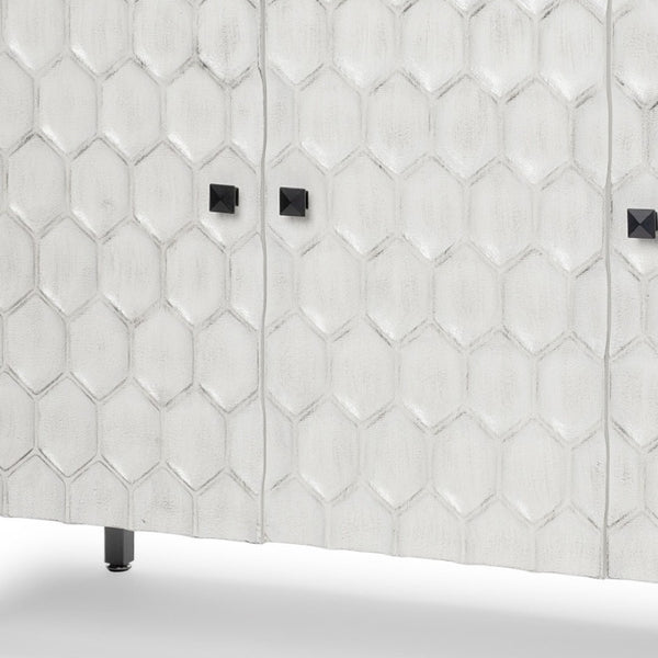 HomeRoots 47" White and Gray Geometric Accent Cabinet - Three Doors, Rustic-Modern Style, Ready to Use! 611057