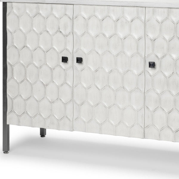 HomeRoots 47" White and Gray Geometric Accent Cabinet - Three Doors, Rustic-Modern Style, Ready to Use! 611057