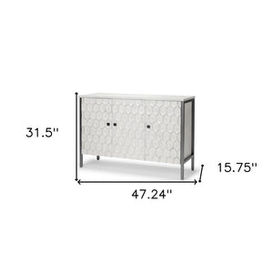 HomeRoots 47" White and Gray Geometric Accent Cabinet - Three Doors, Rustic-Modern Style, Ready to Use! 611057