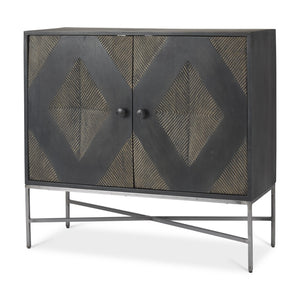 HomeRoots 36" Dark Brown & Silver Solid Wood Iron Geometric Accent Cabinet - Storage with Style & Charm 611059