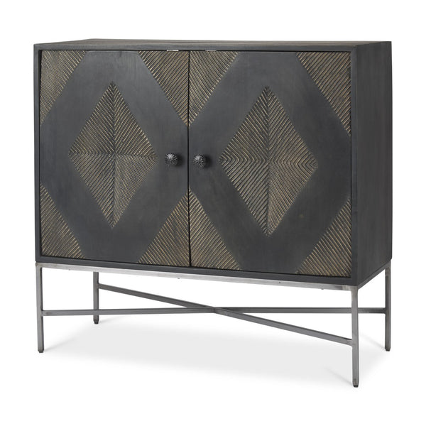 HomeRoots 36" Dark Brown & Silver Solid Wood Iron Geometric Accent Cabinet - Storage with Style & Charm 611059