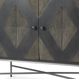 HomeRoots 36" Dark Brown & Silver Solid Wood Iron Geometric Accent Cabinet - Storage with Style & Charm 611059