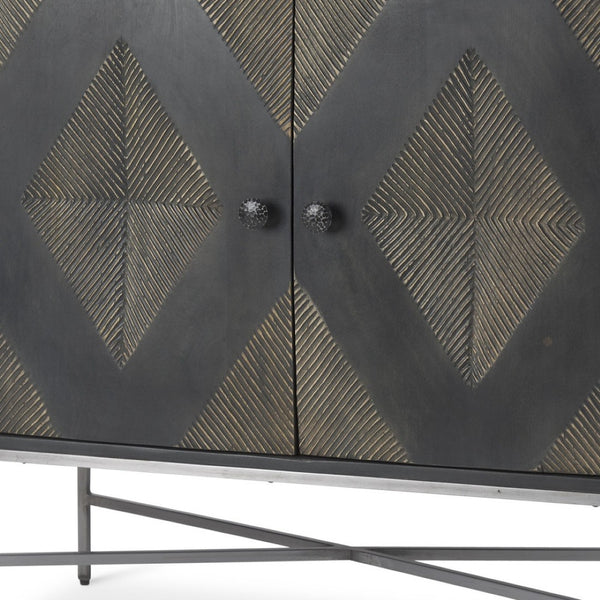 HomeRoots 36" Dark Brown & Silver Solid Wood Iron Geometric Accent Cabinet - Storage with Style & Charm 611059