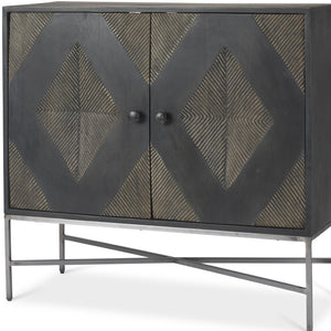 HomeRoots 36" Dark Brown & Silver Solid Wood Iron Geometric Accent Cabinet - Storage with Style & Charm 611059