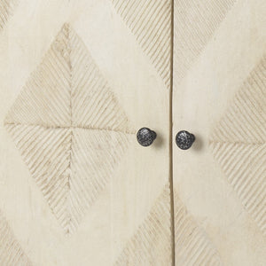 HomeRoots 36" Cream and Gray Geometric Accent Cabinet - Solid Wood & Iron, Stylish Storage for Any Room 611060