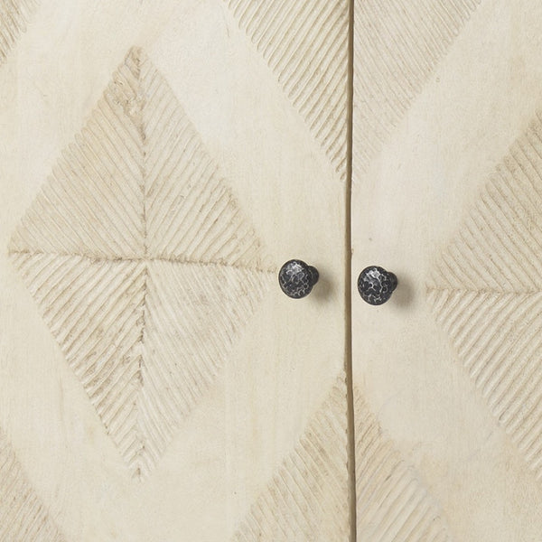 HomeRoots 36" Cream and Gray Geometric Accent Cabinet - Solid Wood & Iron, Stylish Storage for Any Room 611060